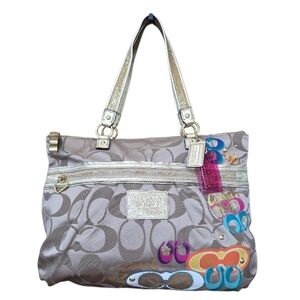 Coach Poppy Daisy Pop C Applique Limited Edition Gold Canvas Tote
